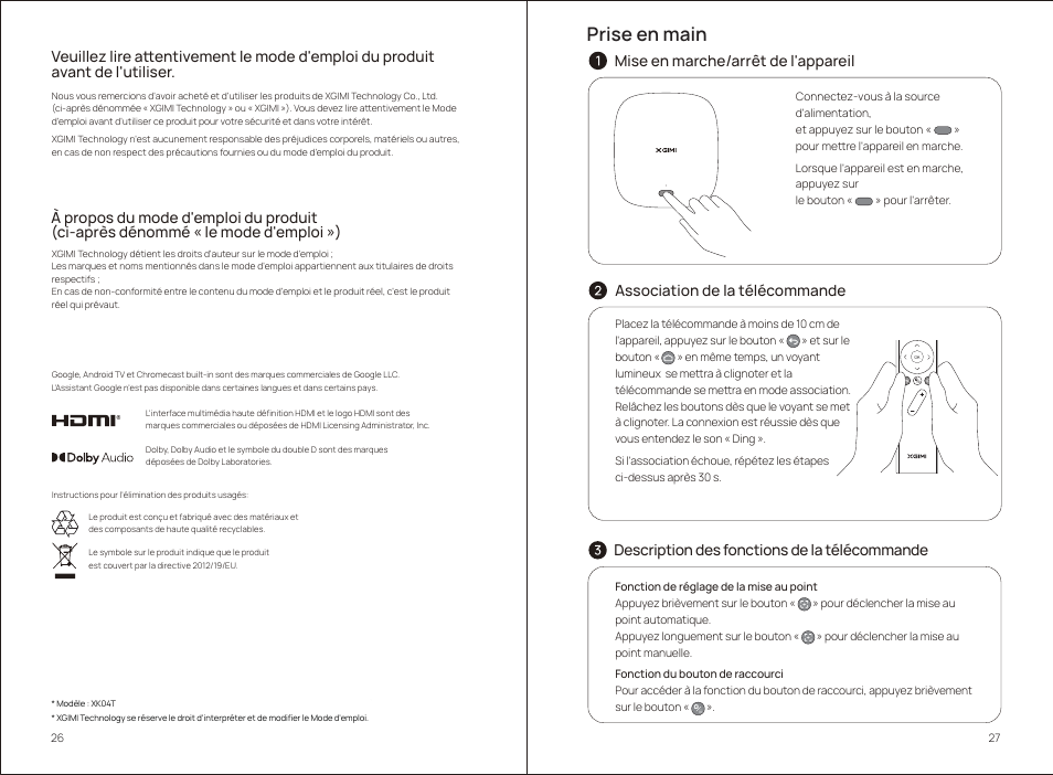 Prise en main | Xgimi MoGo 2 Pro 400-Lumen Full HD Portable DLP Wireless Projector User Manual | Page 18 / 54