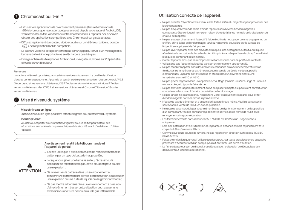 Chromecast built-in, Attention | Xgimi MoGo 2 Pro 400-Lumen Full HD Portable DLP Wireless Projector User Manual | Page 20 / 54