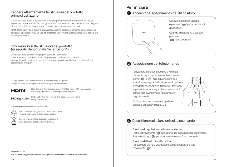 Per iniziare | Xgimi MoGo 2 Pro 400-Lumen Full HD Portable DLP Wireless Projector User Manual | Page 22 / 54