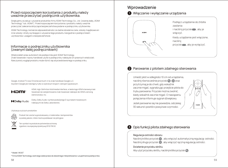 Wprowadzenie | Xgimi MoGo 2 Pro 400-Lumen Full HD Portable DLP Wireless Projector User Manual | Page 34 / 54