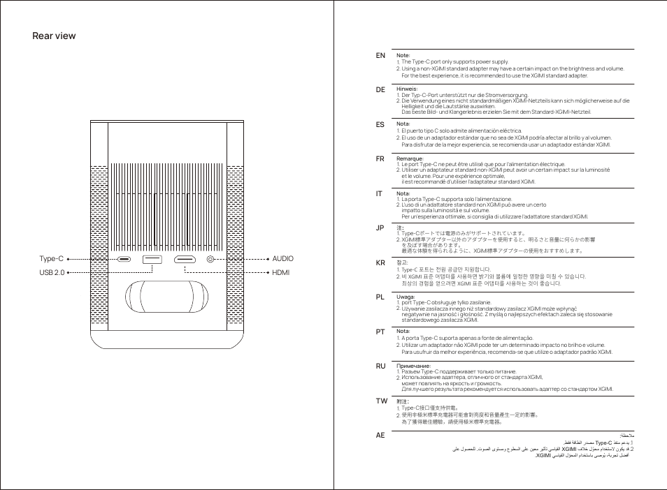 Rear view | Xgimi MoGo 2 Pro 400-Lumen Full HD Portable DLP Wireless Projector User Manual | Page 4 / 54
