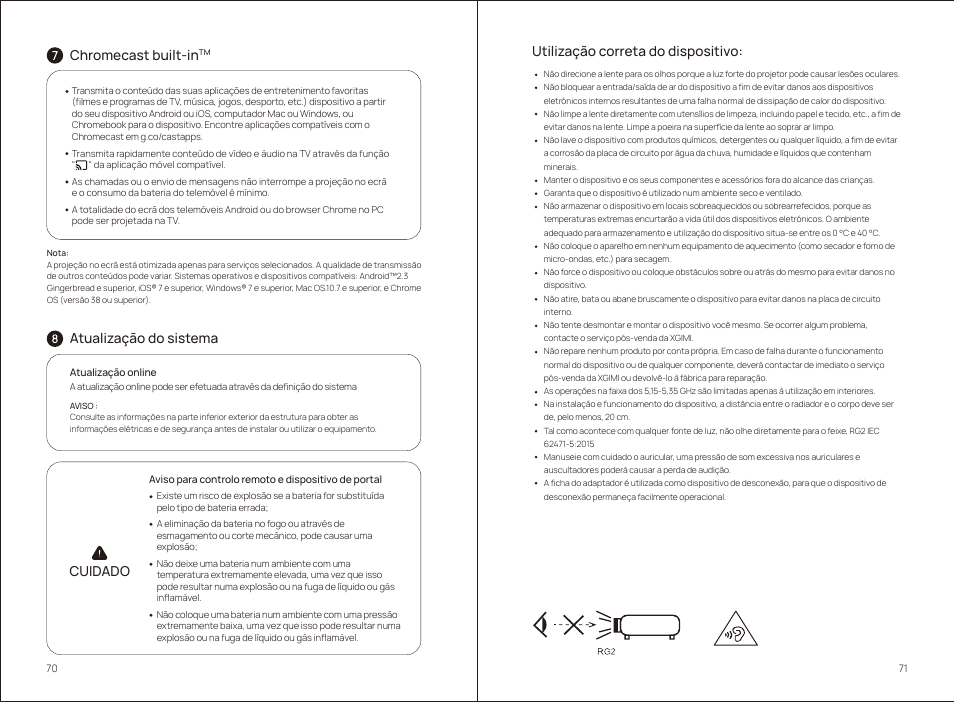 Chromecast built-in, Cuidado | Xgimi MoGo 2 Pro 400-Lumen Full HD Portable DLP Wireless Projector User Manual | Page 40 / 54
