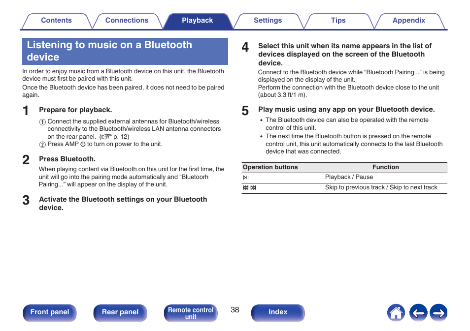 Listening to music on a bluetooth device | Marantz MODEL 40n Stereo 140W Integrated Amplifier (Black) User Manual | Page 38 / 114