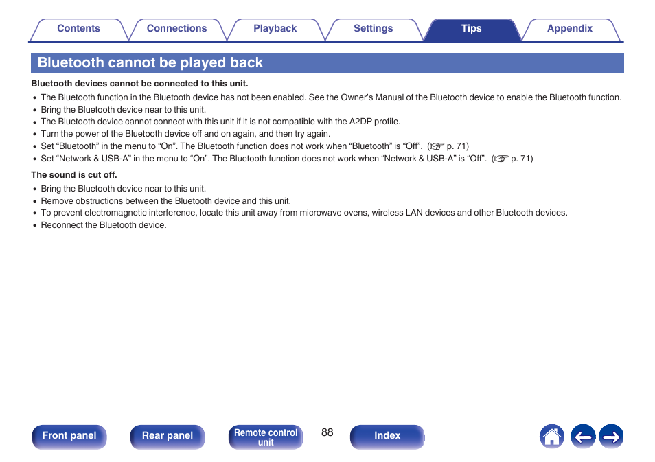 Bluetooth cannot be played back | Marantz MODEL 40n Stereo 140W Integrated Amplifier (Black) User Manual | Page 88 / 114