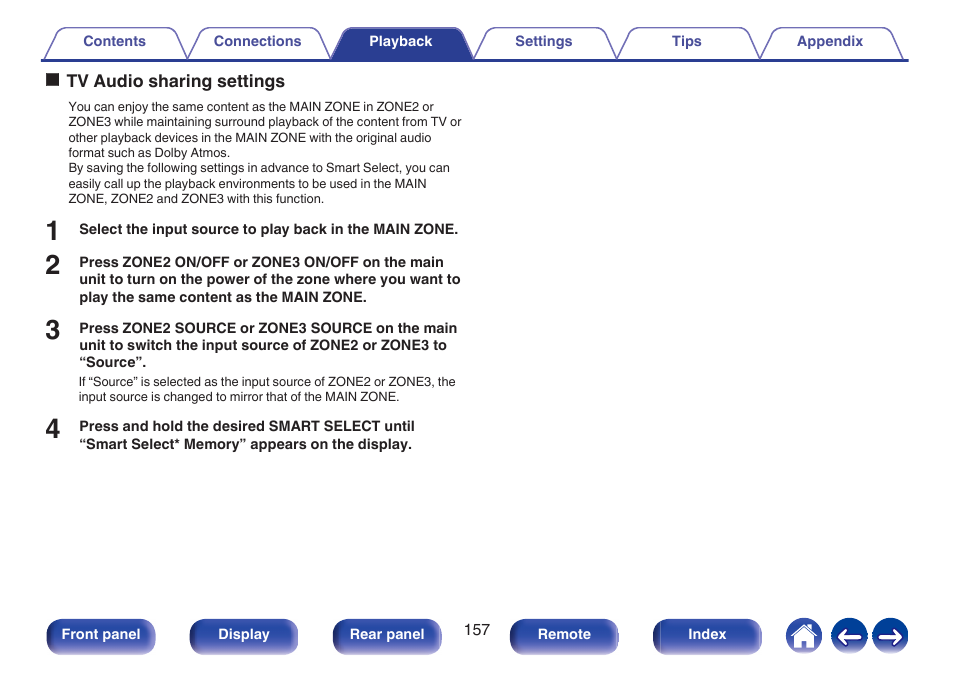 Tv audio sharing settings, P. 157) | Marantz AV 10 Reference 15.4-Channel Home Theater Preamplifier/Processor User Manual | Page 157 / 336