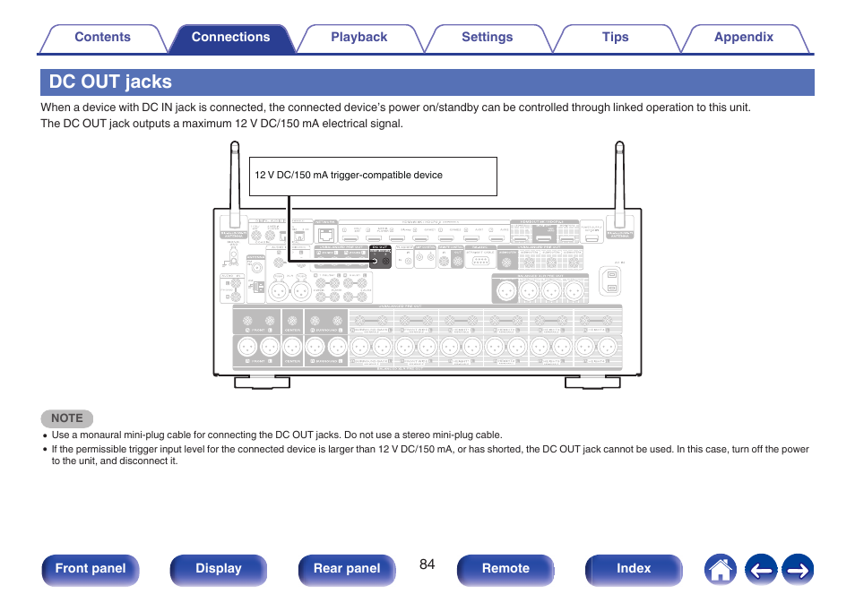 Dc out jacks, P. 84) | Marantz AV 10 Reference 15.4-Channel Home Theater Preamplifier/Processor User Manual | Page 84 / 336
