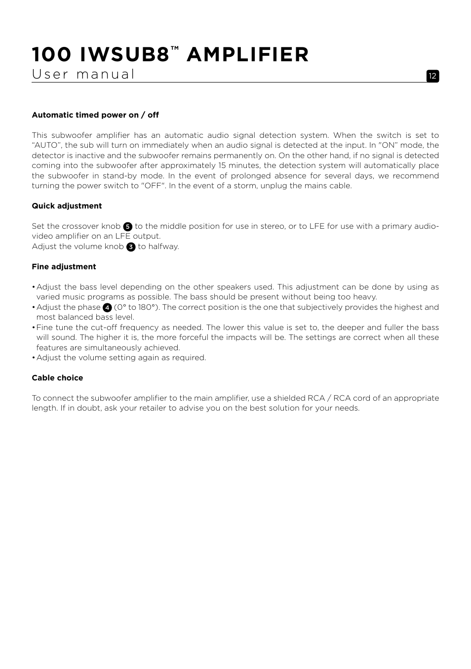 100 iwsub8, Amplifier | Focal 100 IWSUB8 Amplifier User Manual | Page 12 / 67