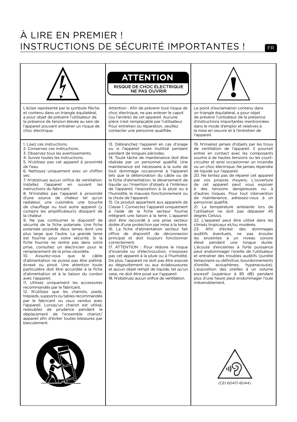Attention | Focal 100 IWSUB8 Amplifier User Manual | Page 3 / 67