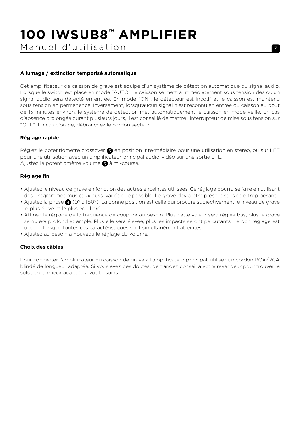 100 iwsub8, Amplifier | Focal 100 IWSUB8 Amplifier User Manual | Page 7 / 67