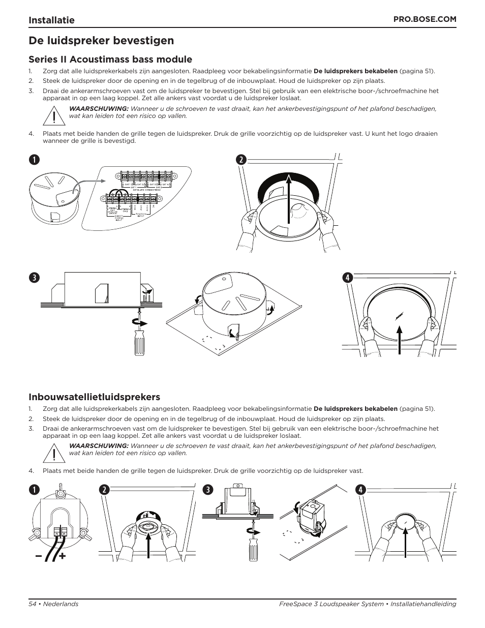 De luidspreker bevestigen | Bose Professional FreeSpace 3 Series II Acoustimass Subwoofer Module (Black) User Manual | Page 54 / 112