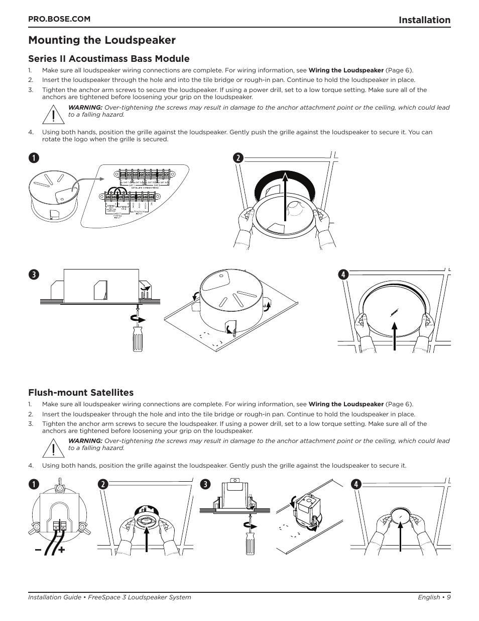 Mounting the loudspeaker | Bose Professional FreeSpace 3 Series II Acoustimass Subwoofer Module (Black) User Manual | Page 9 / 112