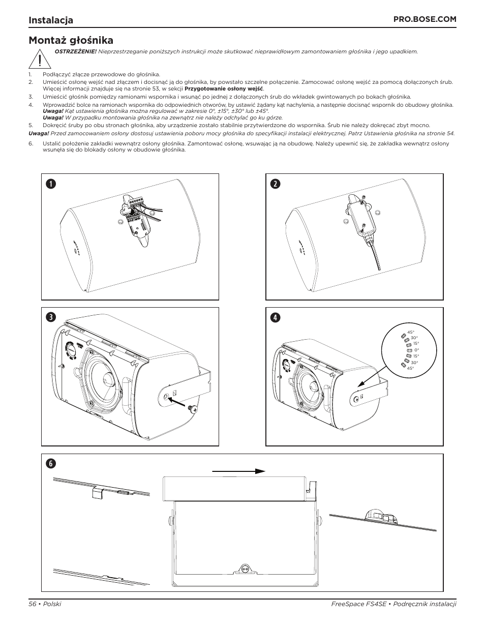 We q, Montaż głośnika, Instalacja | Bose Professional FreeSpace FS4SE Surface-Mount Indoor/Outdoor Passive Loudspeaker (Pair, Black) User Manual | Page 56 / 88