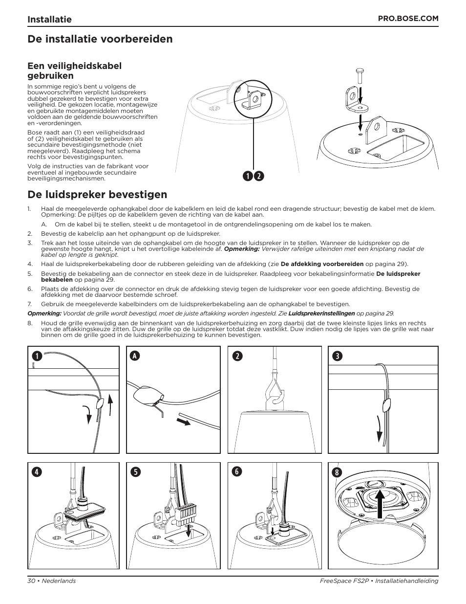 De installatie voorbereiden, De luidspreker bevestigen | Bose Professional FreeSpace FS2P 2.25" 20W Passive Pendant-Mount Loudspeaker (Pair, Black) User Manual | Page 30 / 64