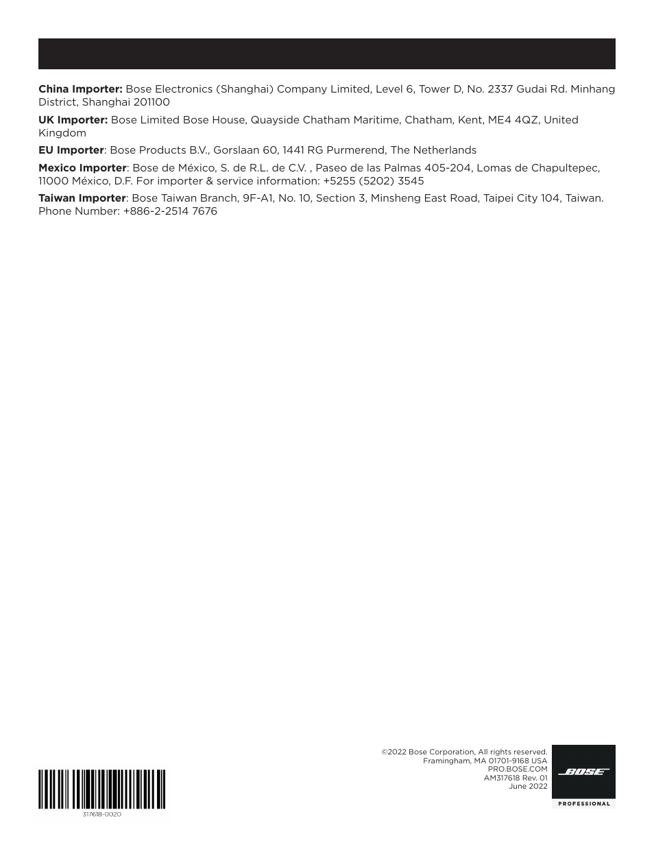 Bose Professional Panaray MA12 Modular Vertical Line-Array Loudspeaker (White) User Manual | Page 8 / 8