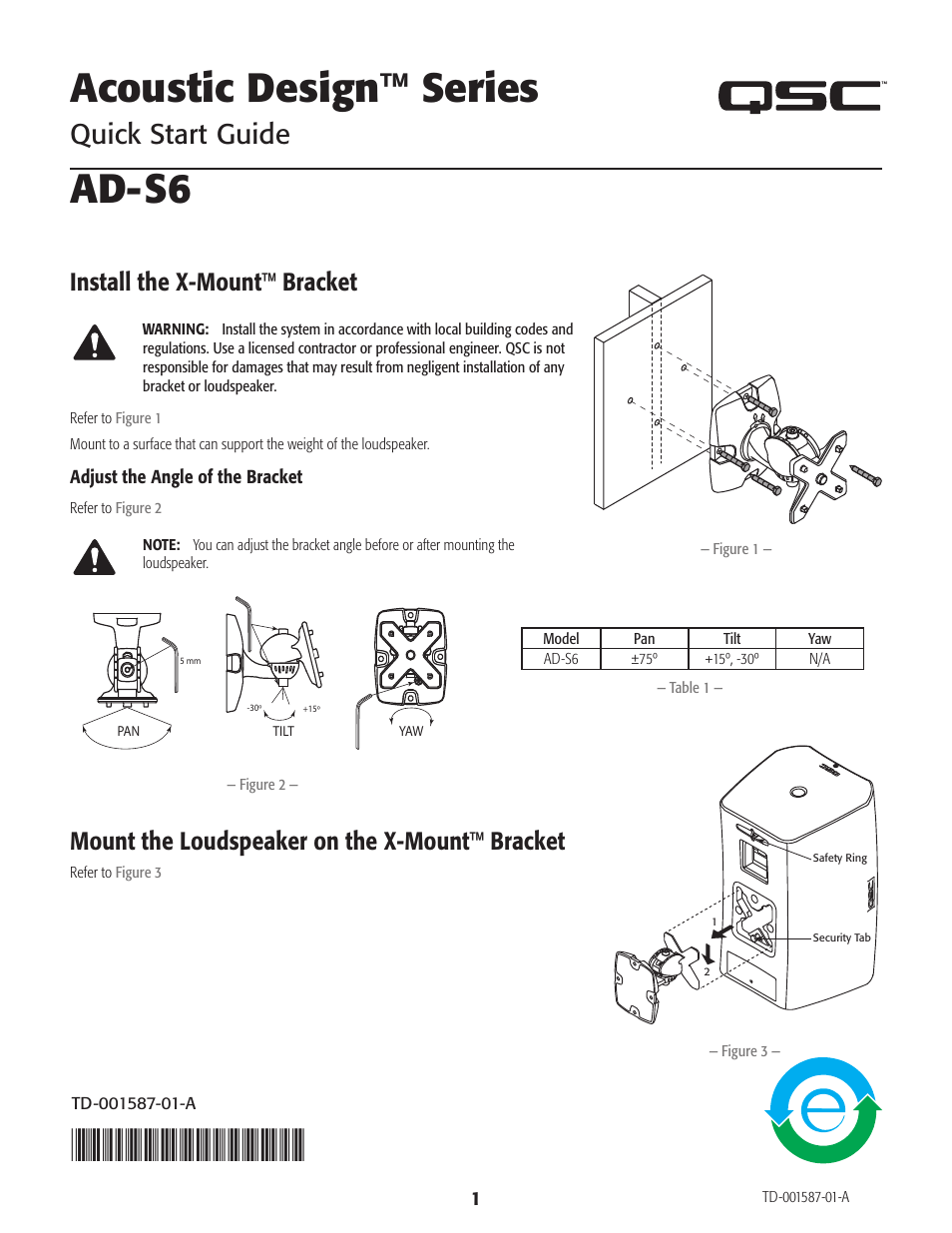 QSC Audio AcousticDesign Series AD-S6 6.5" Two-Way Surface Mount IP54 Passive Loudspeakers (Pair, Black) User Manual | 2 pages