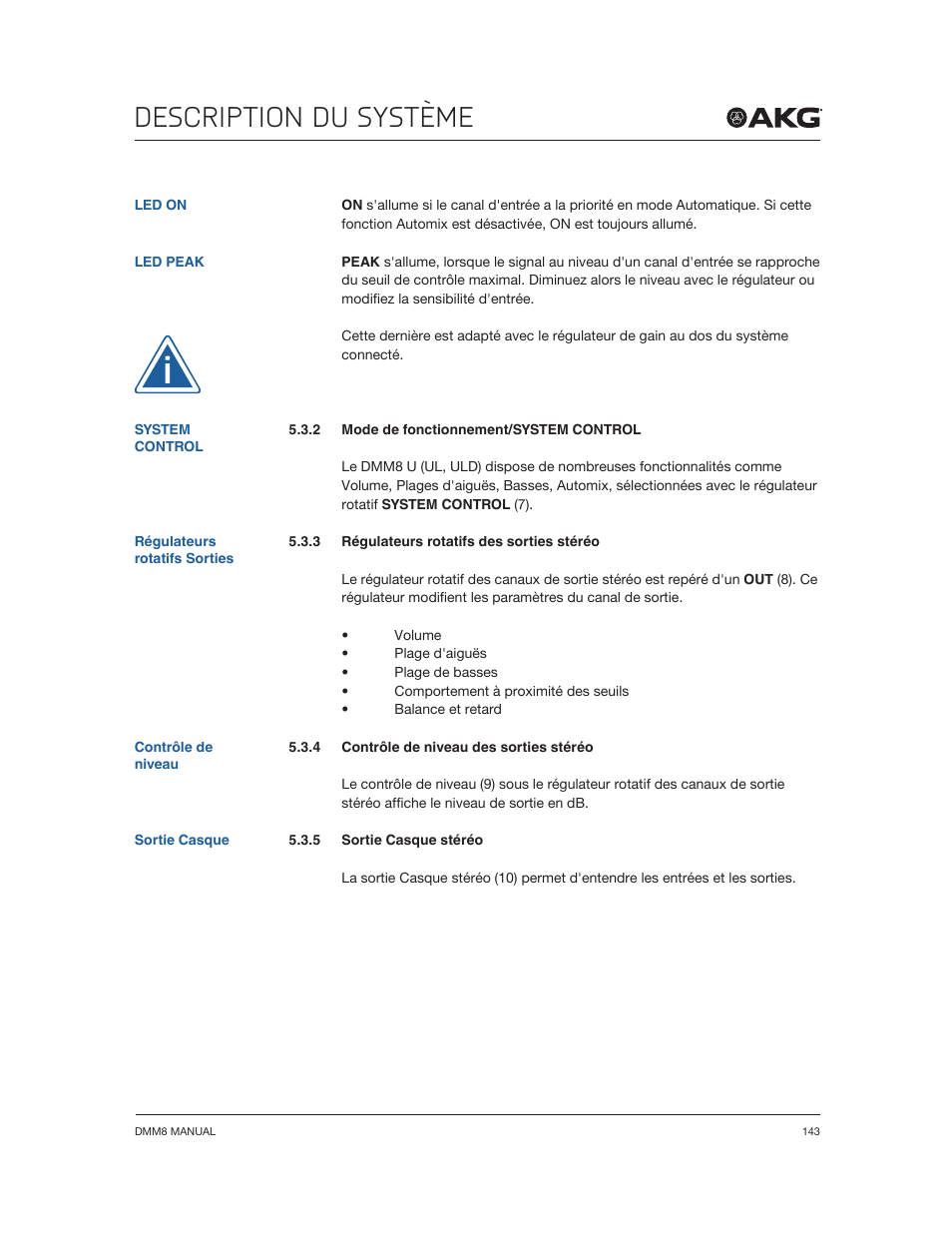 Description du système | Akg DMM8 ULD Digital Automatic Microphone Mixer with LAN and DANTE Interface User Manual | Page 143 / 259