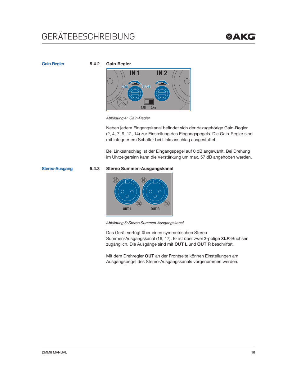 Gerätebeschreibung | Akg DMM8 ULD Digital Automatic Microphone Mixer with LAN and DANTE Interface User Manual | Page 16 / 259