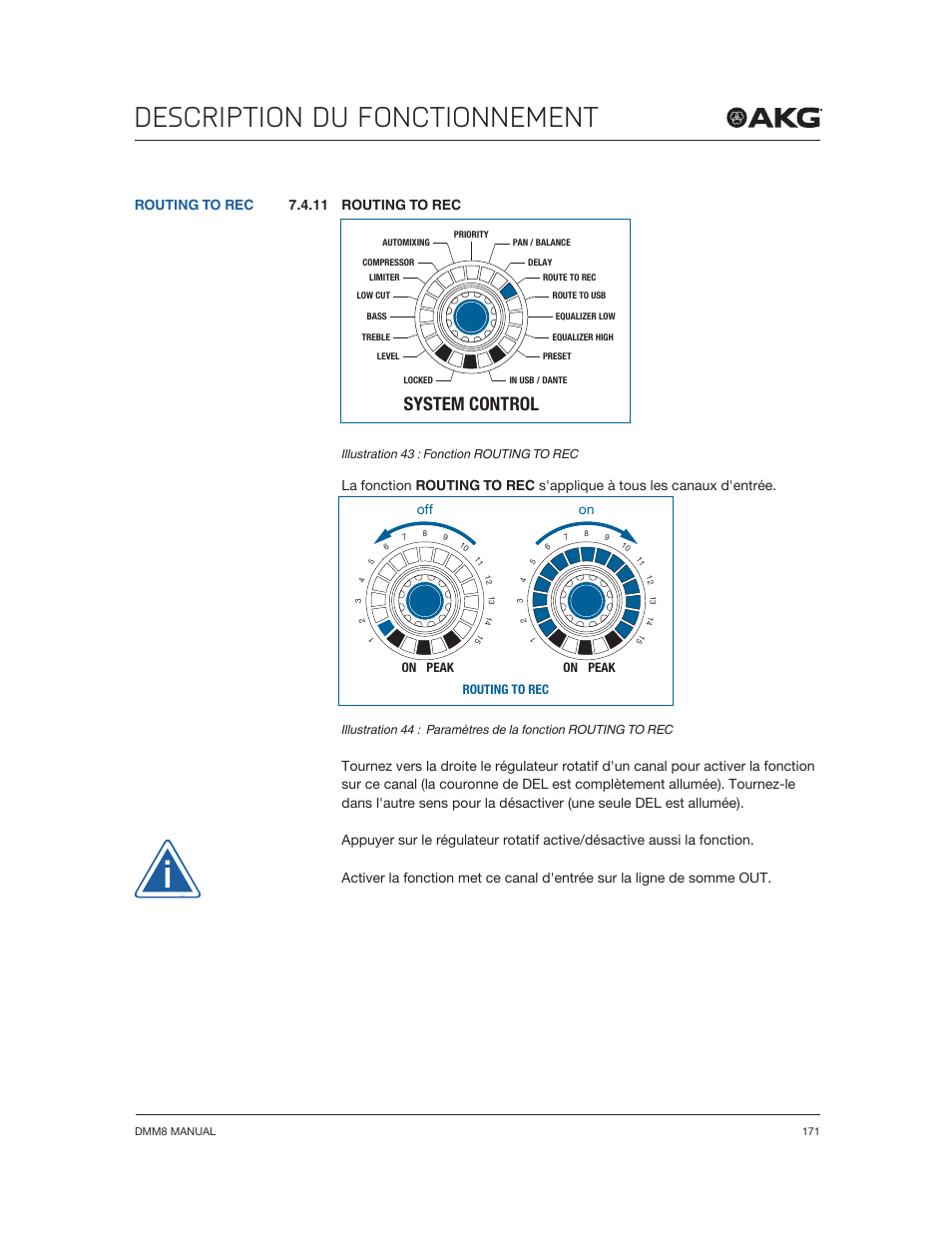 Description du fonctionnement, System control, 11 routing to rec | Akg DMM8 ULD Digital Automatic Microphone Mixer with LAN and DANTE Interface User Manual | Page 171 / 259
