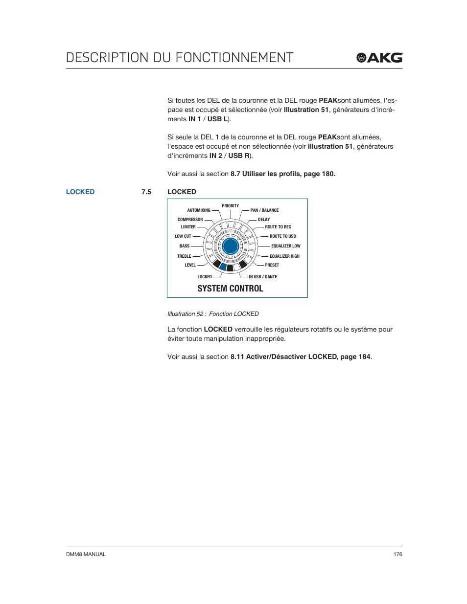 Description du fonctionnement, System control | Akg DMM8 ULD Digital Automatic Microphone Mixer with LAN and DANTE Interface User Manual | Page 176 / 259