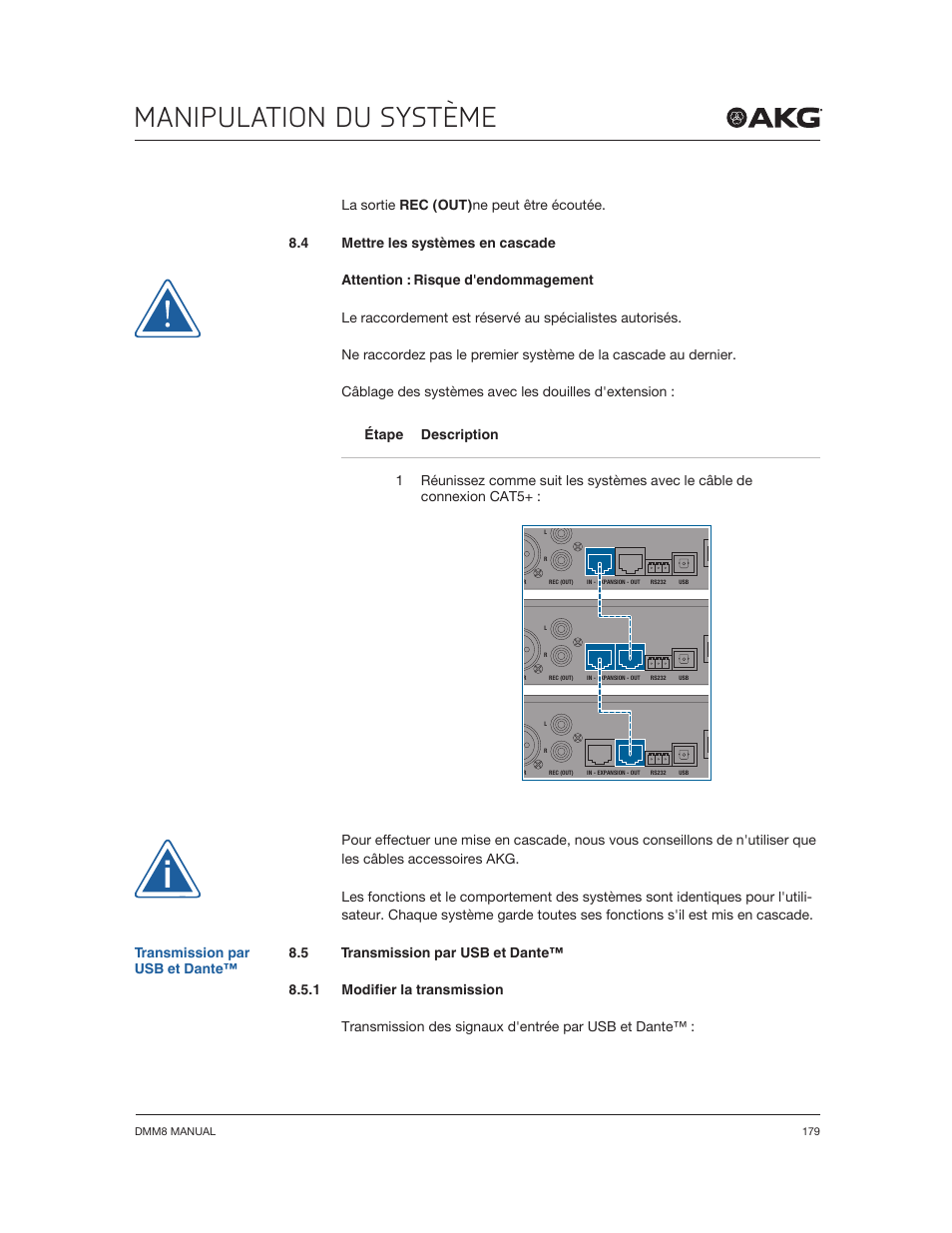 Manipulation du système | Akg DMM8 ULD Digital Automatic Microphone Mixer with LAN and DANTE Interface User Manual | Page 179 / 259