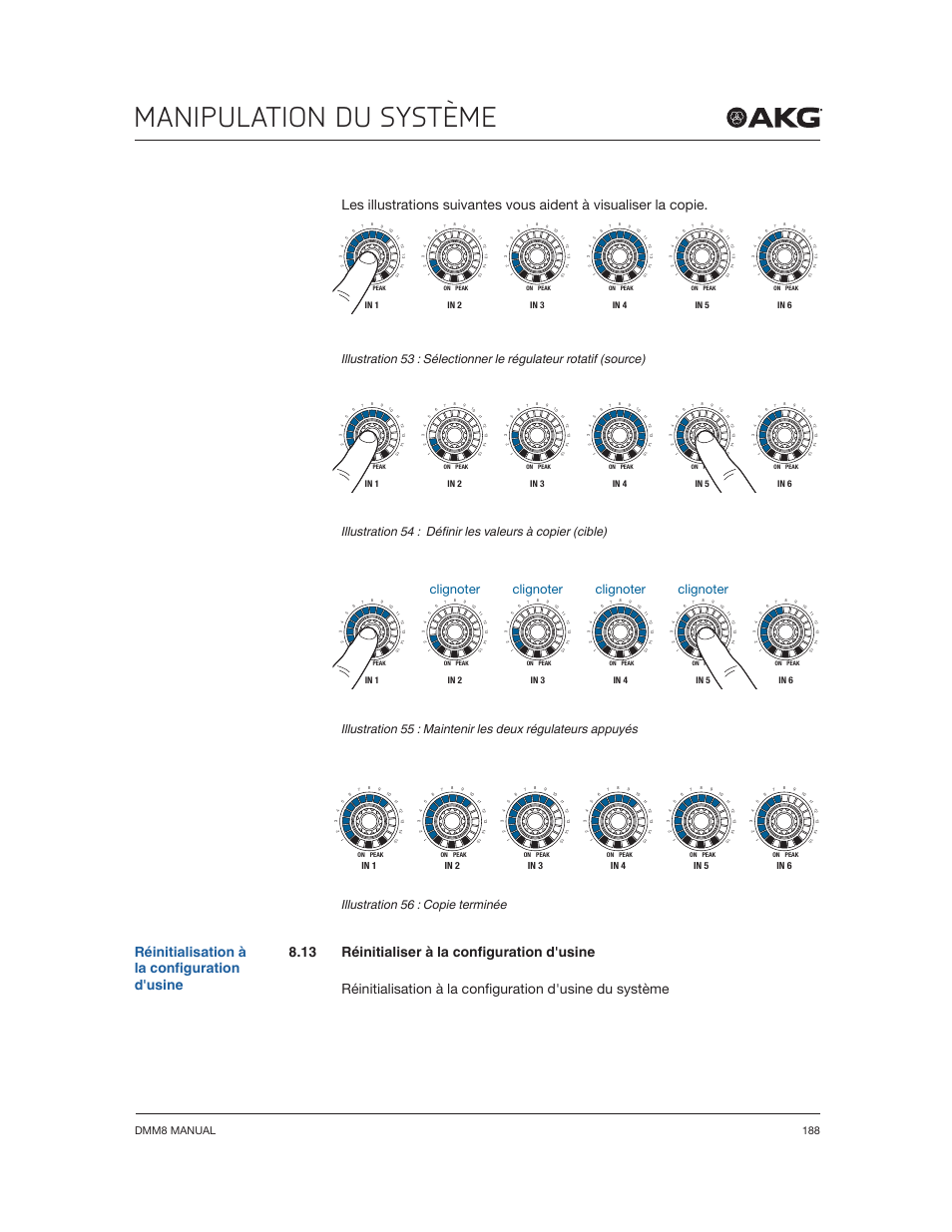 Manipulation du système, Réinitialisation à la configuration d'usine, Dmm8 manual 188 | Akg DMM8 ULD Digital Automatic Microphone Mixer with LAN and DANTE Interface User Manual | Page 188 / 259