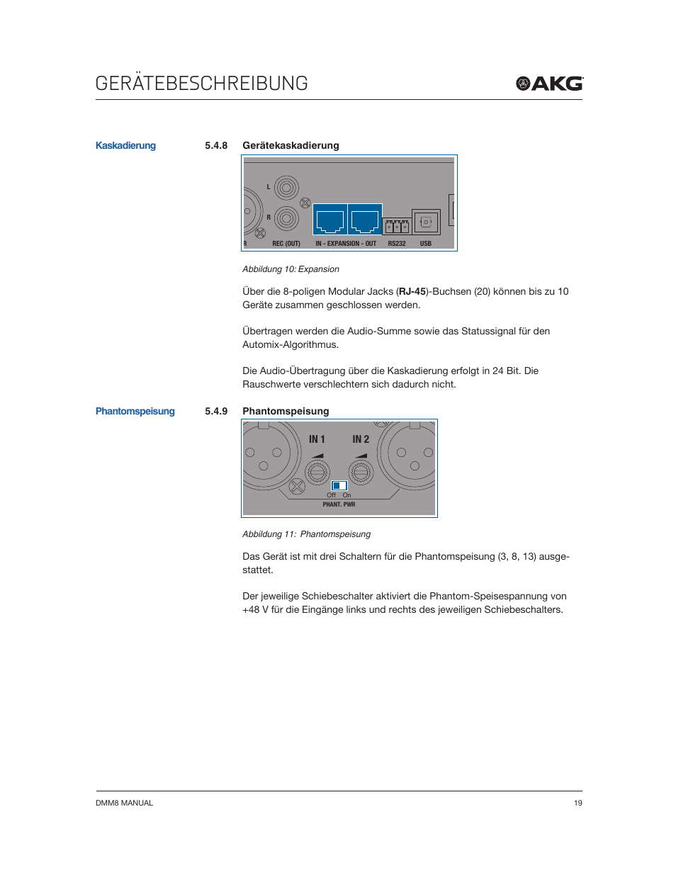 Gerätebeschreibung | Akg DMM8 ULD Digital Automatic Microphone Mixer with LAN and DANTE Interface User Manual | Page 19 / 259
