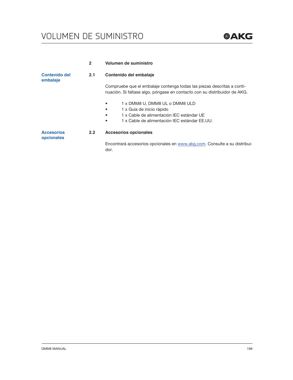 Volumen de suministro | Akg DMM8 ULD Digital Automatic Microphone Mixer with LAN and DANTE Interface User Manual | Page 198 / 259