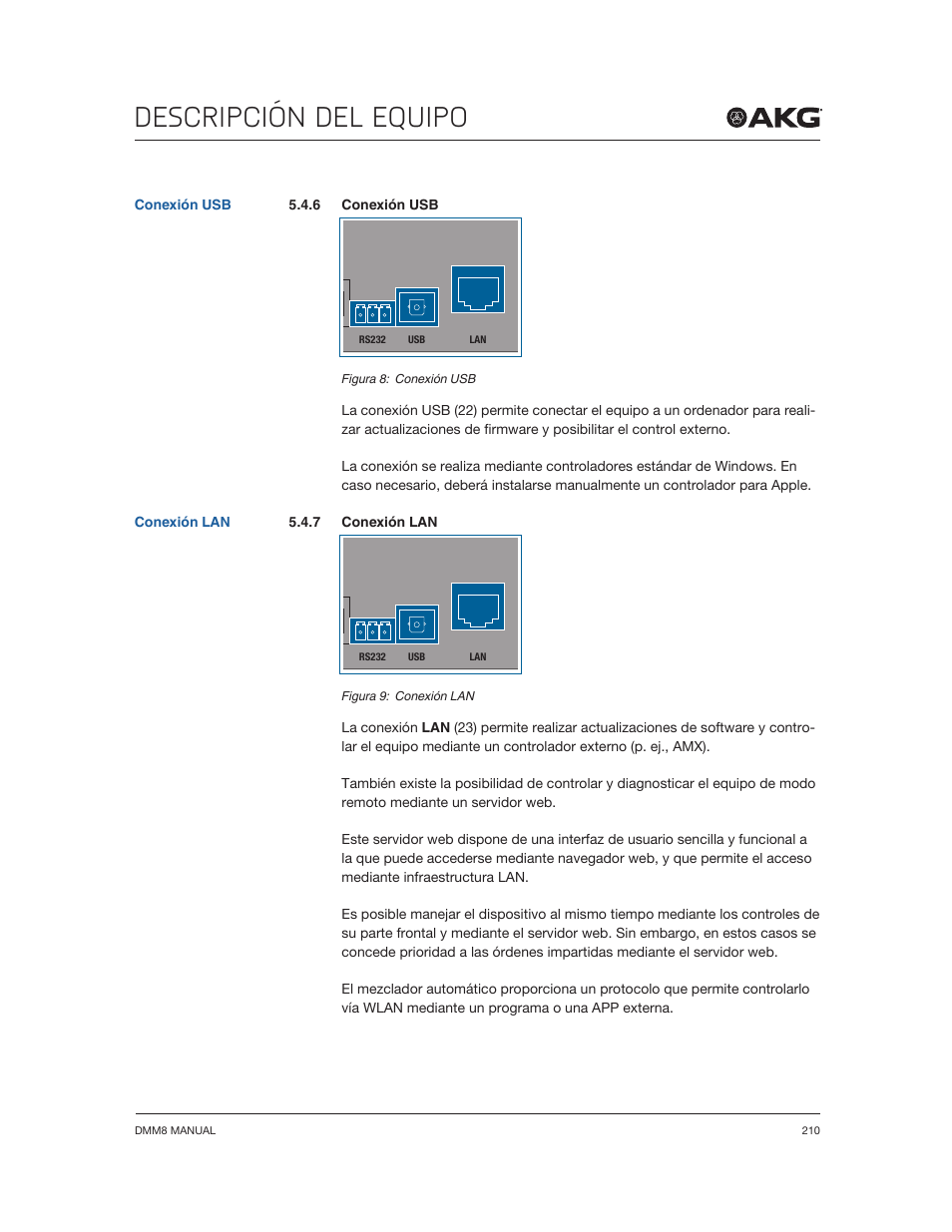 Descripción del equipo | Akg DMM8 ULD Digital Automatic Microphone Mixer with LAN and DANTE Interface User Manual | Page 210 / 259