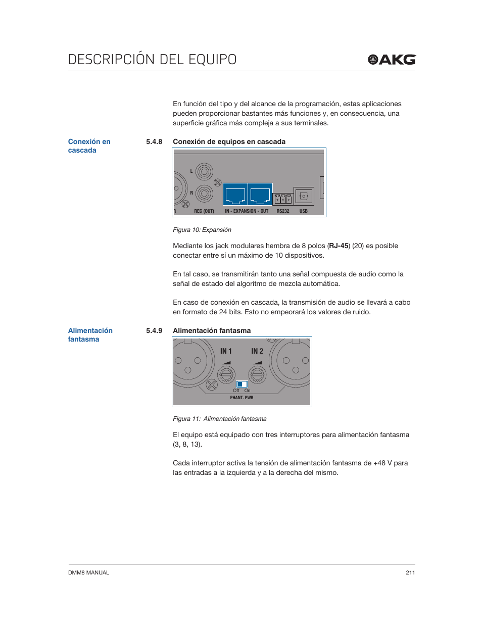 Descripción del equipo | Akg DMM8 ULD Digital Automatic Microphone Mixer with LAN and DANTE Interface User Manual | Page 211 / 259