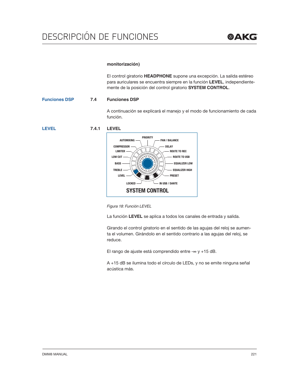 Descripción de funciones, System control | Akg DMM8 ULD Digital Automatic Microphone Mixer with LAN and DANTE Interface User Manual | Page 221 / 259