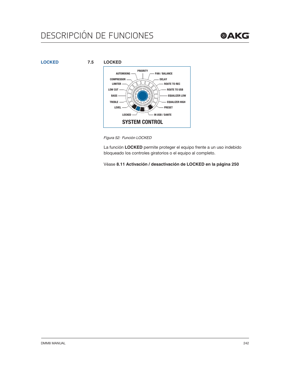 Descripción de funciones, System control | Akg DMM8 ULD Digital Automatic Microphone Mixer with LAN and DANTE Interface User Manual | Page 242 / 259