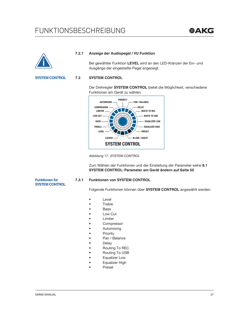 Funktionsbeschreibung, System control | Akg DMM8 ULD Digital Automatic Microphone Mixer with LAN and DANTE Interface User Manual | Page 27 / 259