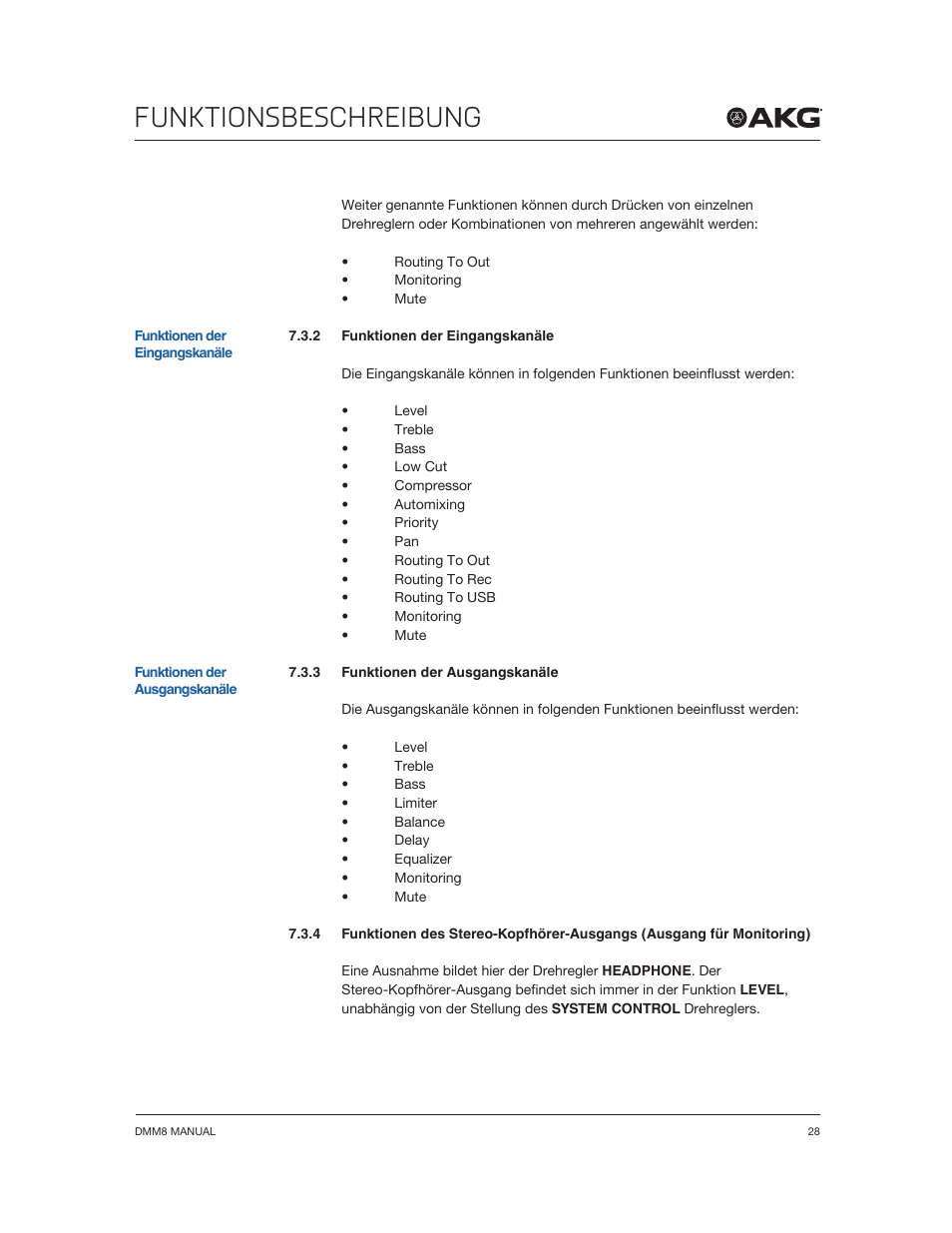 Funktionsbeschreibung | Akg DMM8 ULD Digital Automatic Microphone Mixer with LAN and DANTE Interface User Manual | Page 28 / 259