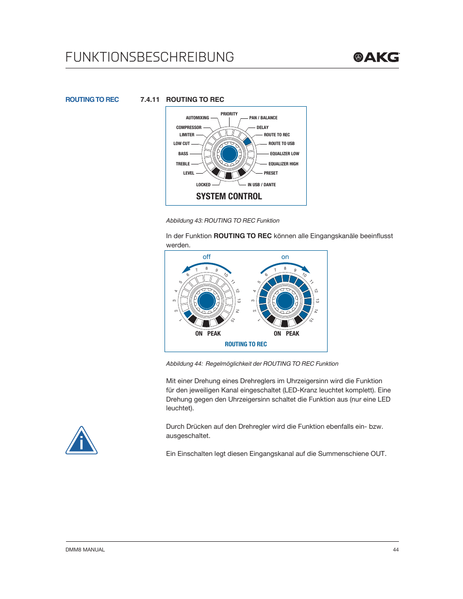 Funktionsbeschreibung, System control, 11 routing to rec | Akg DMM8 ULD Digital Automatic Microphone Mixer with LAN and DANTE Interface User Manual | Page 44 / 259