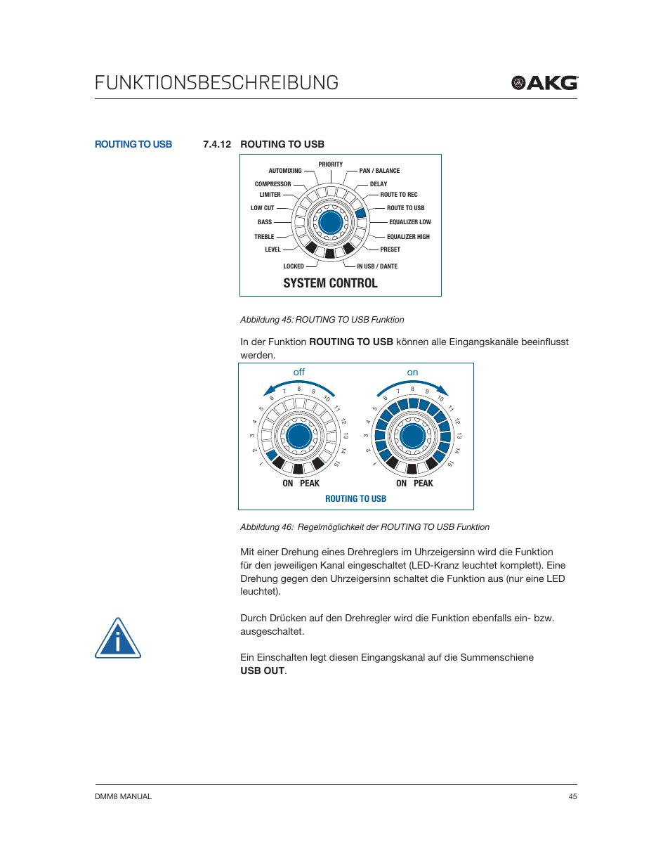 Funktionsbeschreibung, System control, 12 routing to usb | Akg DMM8 ULD Digital Automatic Microphone Mixer with LAN and DANTE Interface User Manual | Page 45 / 259