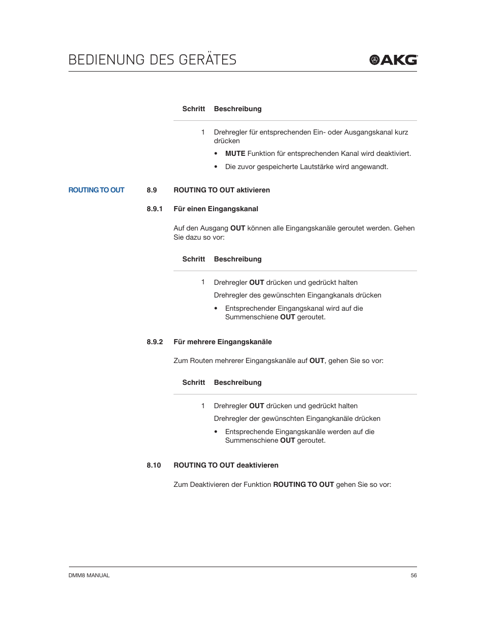 Bedienung des gerätes | Akg DMM8 ULD Digital Automatic Microphone Mixer with LAN and DANTE Interface User Manual | Page 56 / 259