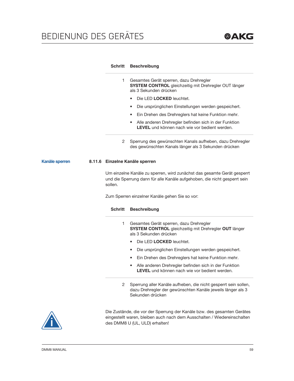 Bedienung des gerätes | Akg DMM8 ULD Digital Automatic Microphone Mixer with LAN and DANTE Interface User Manual | Page 59 / 259