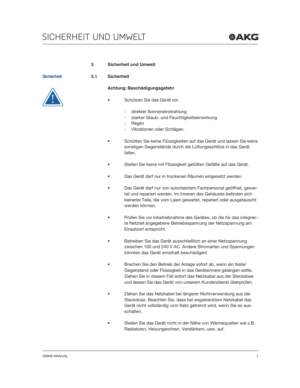Sicherheit und umwelt | Akg DMM8 ULD Digital Automatic Microphone Mixer with LAN and DANTE Interface User Manual | Page 7 / 259