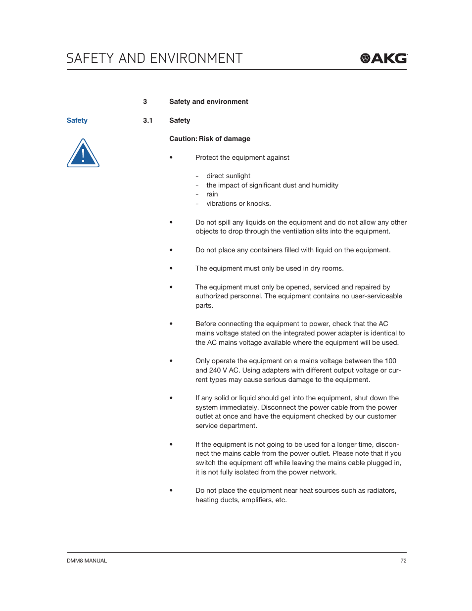 Safety and environment | Akg DMM8 ULD Digital Automatic Microphone Mixer with LAN and DANTE Interface User Manual | Page 72 / 259