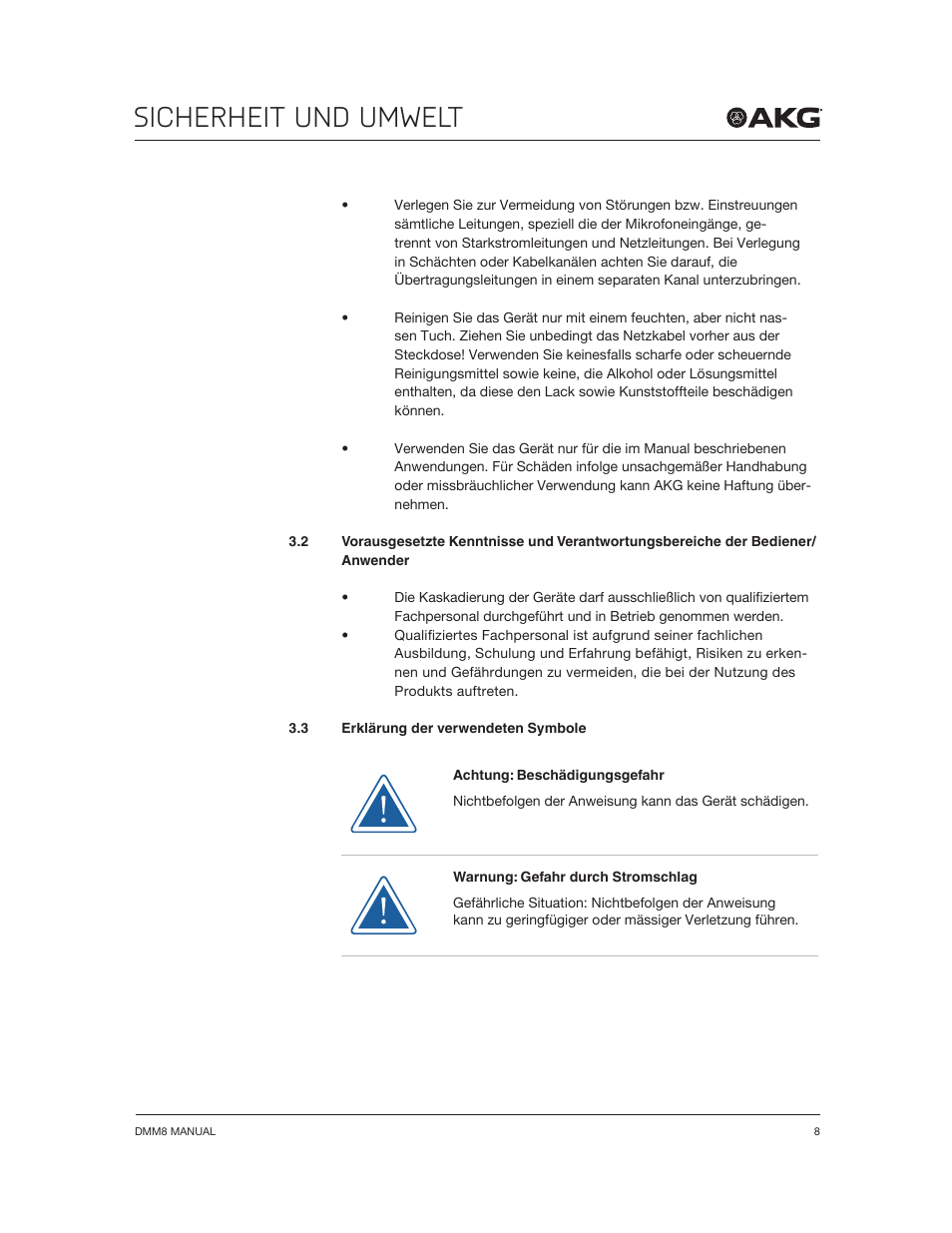 Sicherheit und umwelt | Akg DMM8 ULD Digital Automatic Microphone Mixer with LAN and DANTE Interface User Manual | Page 8 / 259