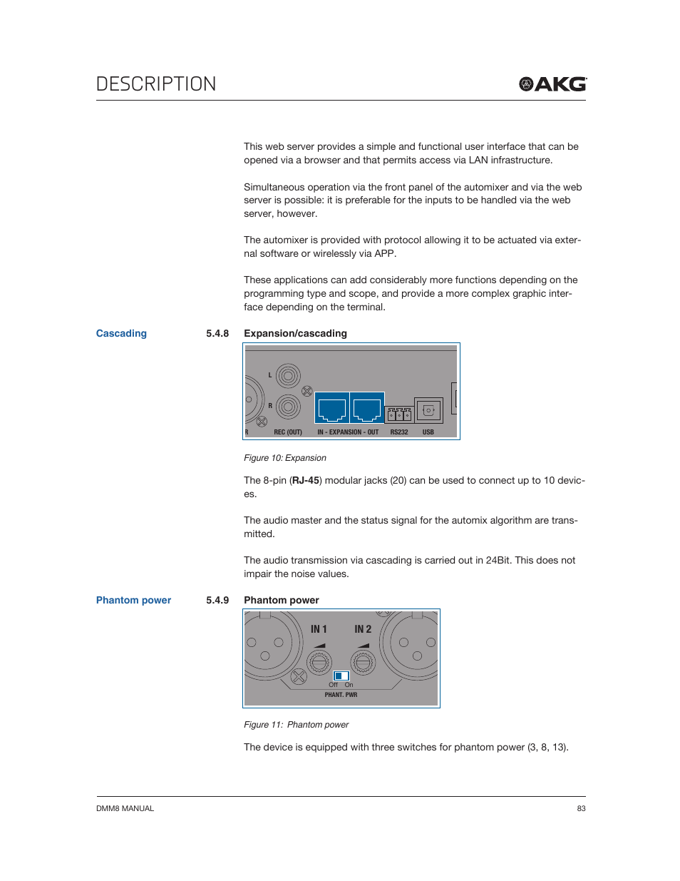 Description | Akg DMM8 ULD Digital Automatic Microphone Mixer with LAN and DANTE Interface User Manual | Page 83 / 259