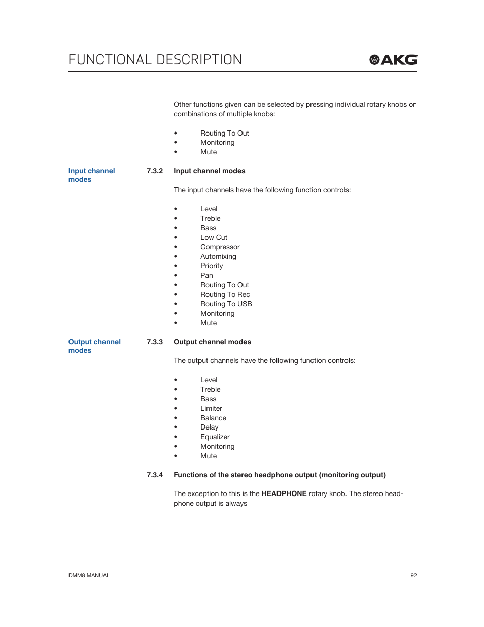 Functional description | Akg DMM8 ULD Digital Automatic Microphone Mixer with LAN and DANTE Interface User Manual | Page 92 / 259