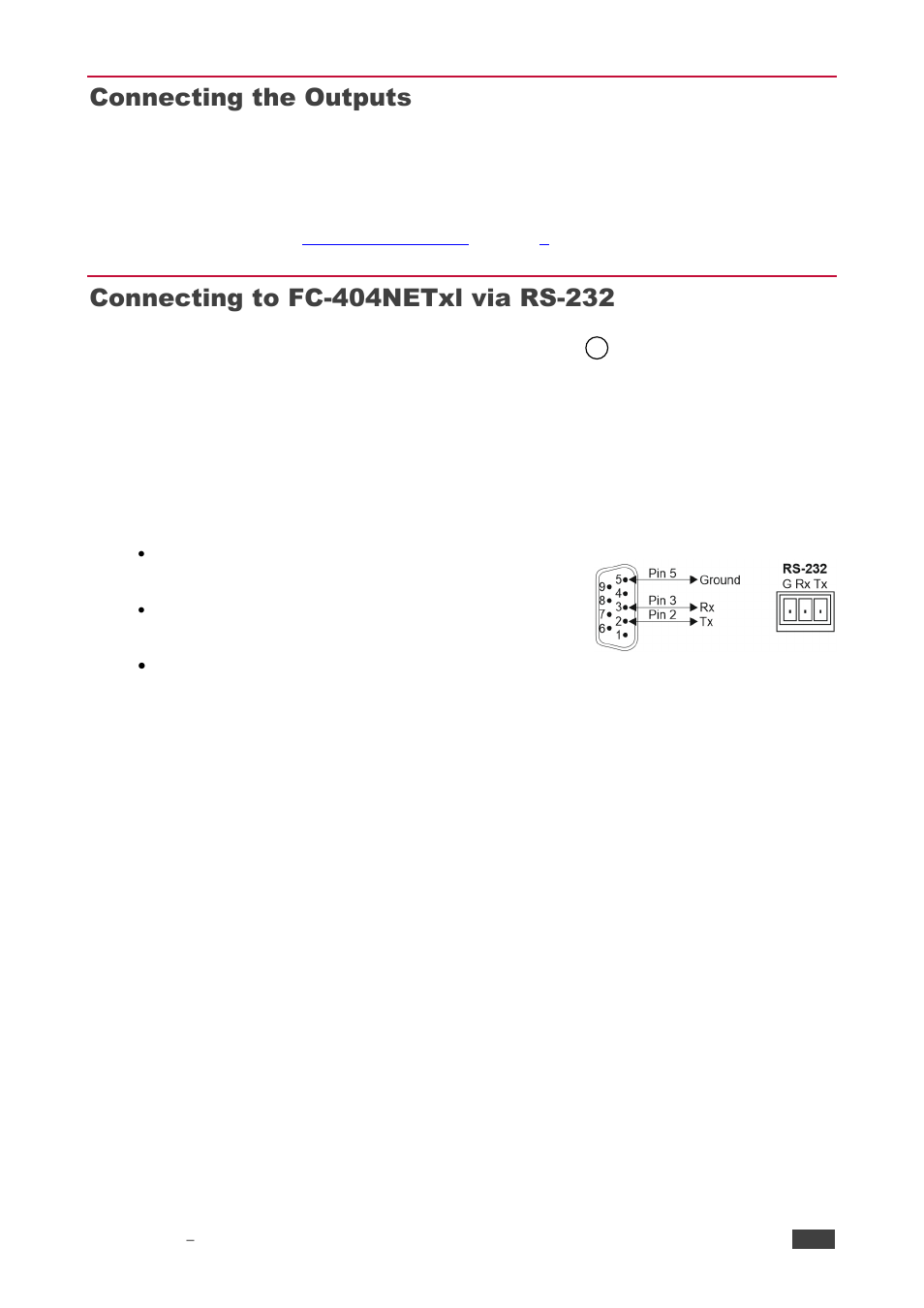 Connecting the outputs, Connecting to fc-404netxl via rs-232 | Kramer 4x4 Audio and Dante Mixer User Manual | Page 10 / 53