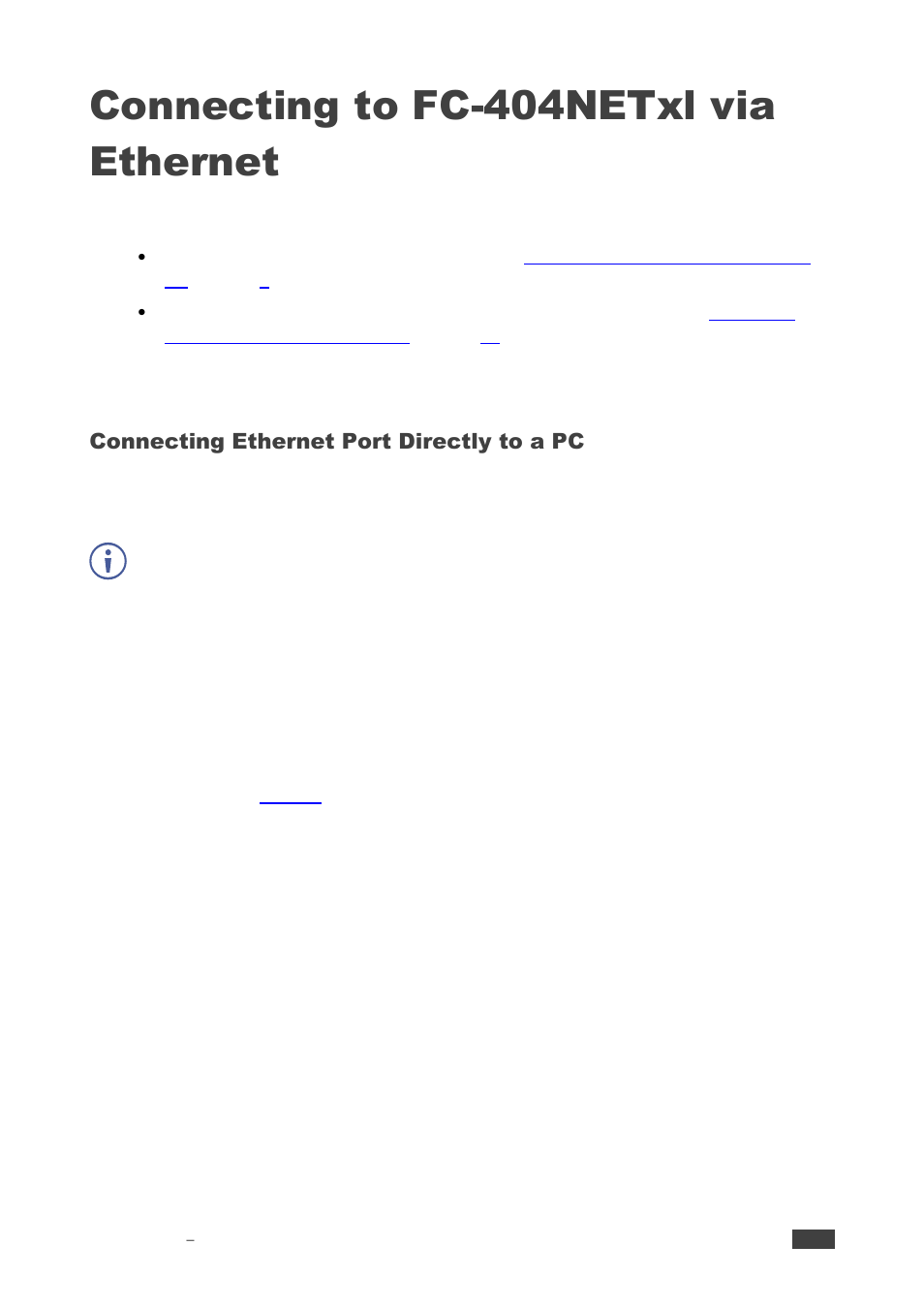 Connecting to fc-404netxl via ethernet, Connecting ethernet port directly to a pc | Kramer 4x4 Audio and Dante Mixer User Manual | Page 11 / 53