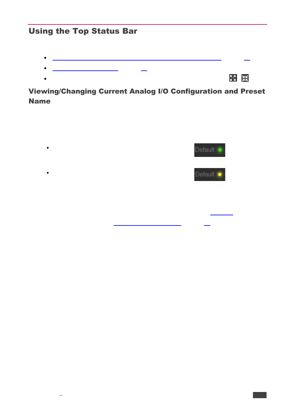 Using the top status bar | Kramer 4x4 Audio and Dante Mixer User Manual | Page 16 / 53