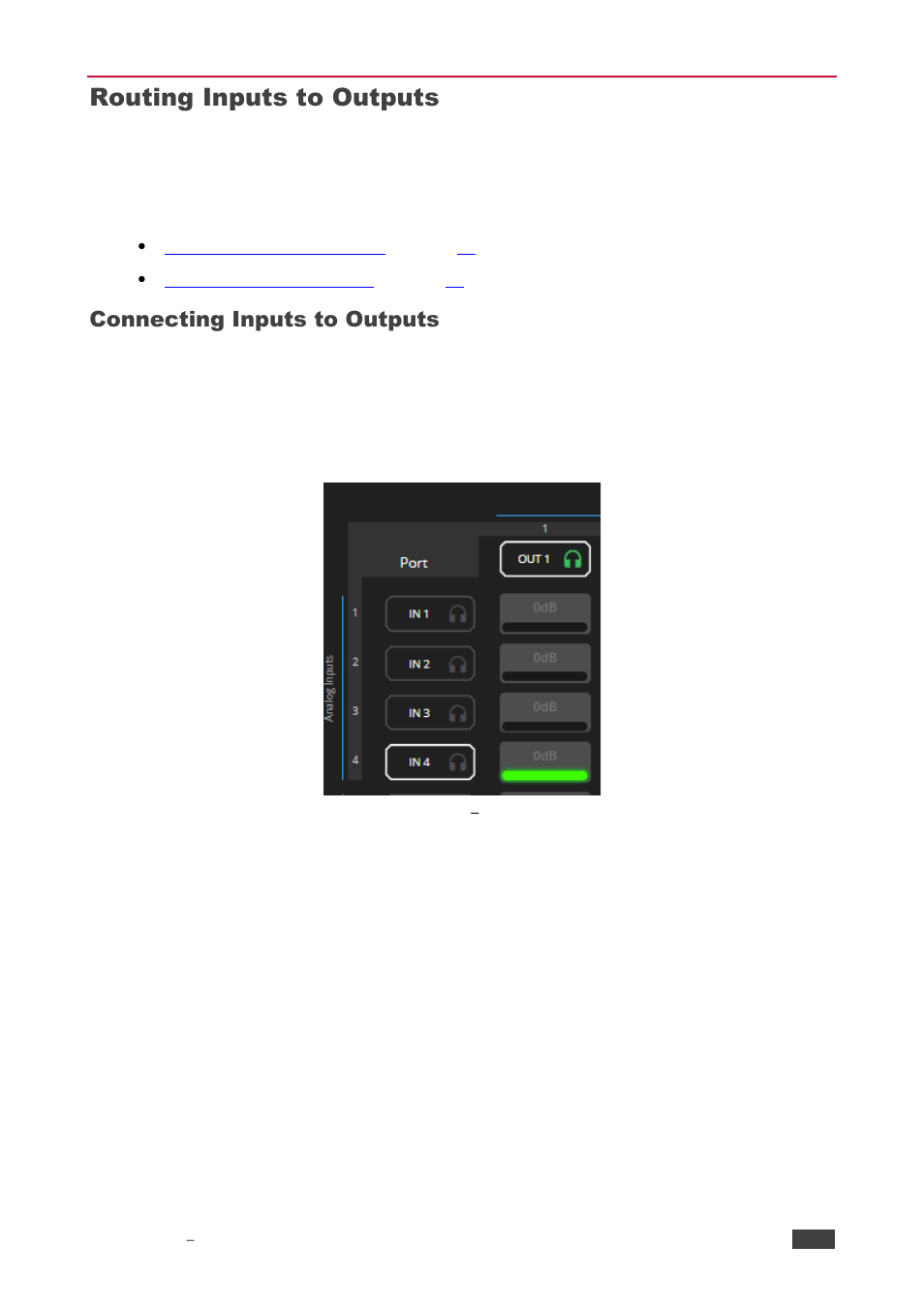 Routing inputs to outputs, Connecting inputs to outputs | Kramer 4x4 Audio and Dante Mixer User Manual | Page 19 / 53