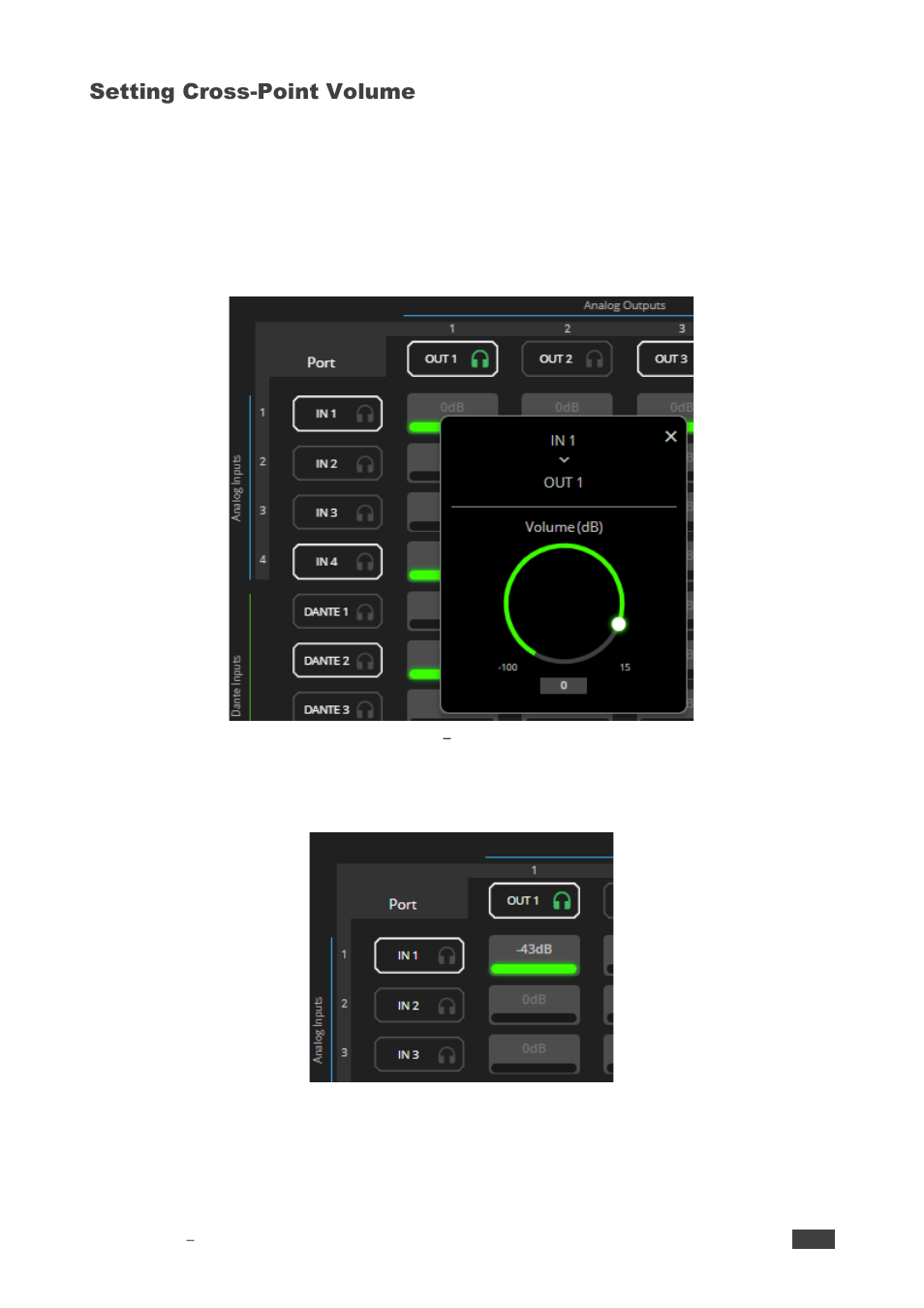 Setting cross-point volume | Kramer 4x4 Audio and Dante Mixer User Manual | Page 21 / 53