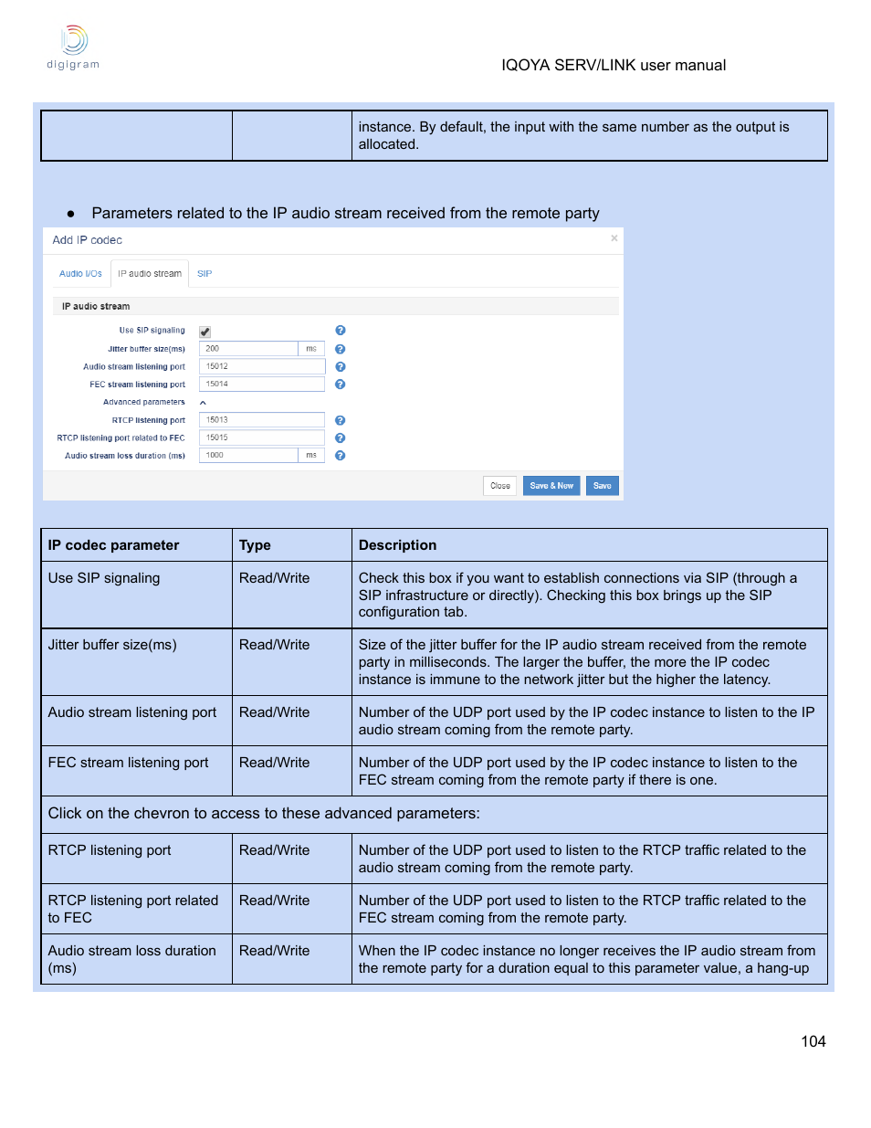 Digigram Software for IQOYA SERV/LINK 88 (Upgrades from 8 Codecs to 16) User Manual | Page 104 / 160