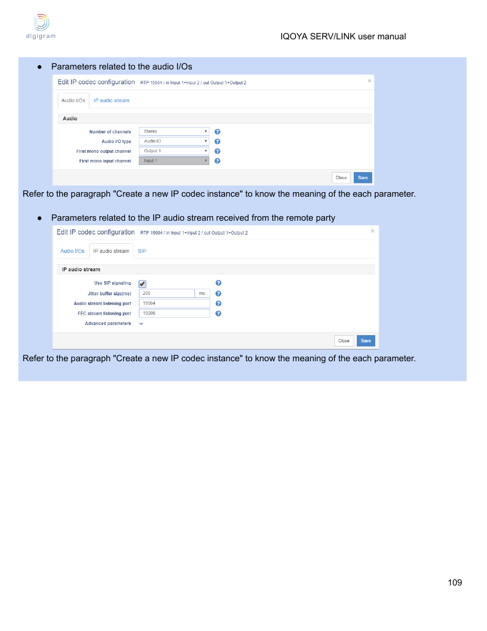 Digigram Software for IQOYA SERV/LINK 88 (Upgrades from 8 Codecs to 16) User Manual | Page 109 / 160