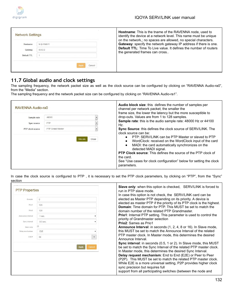 7 global audio and clock settings | Digigram Software for IQOYA SERV/LINK 88 (Upgrades from 8 Codecs to 16) User Manual | Page 132 / 160